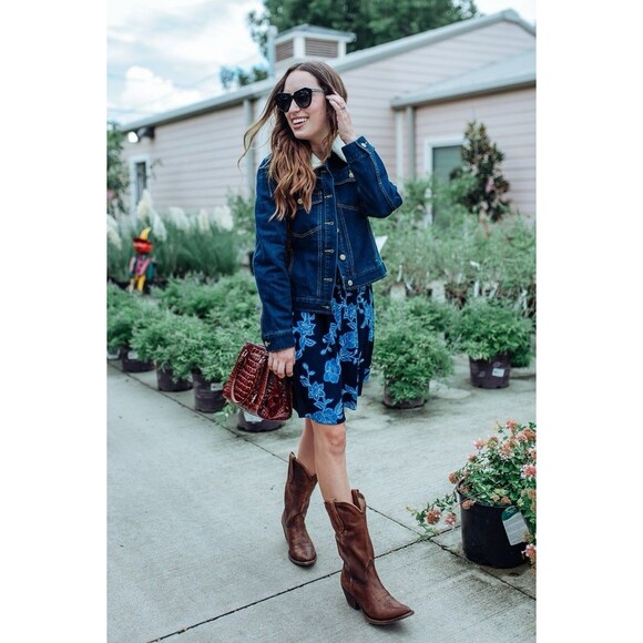 Draper James Blue Geranium Floral Tie Sleeve Dress Sz 4 Classic Rodeo Wedding - Picture 3 of 12